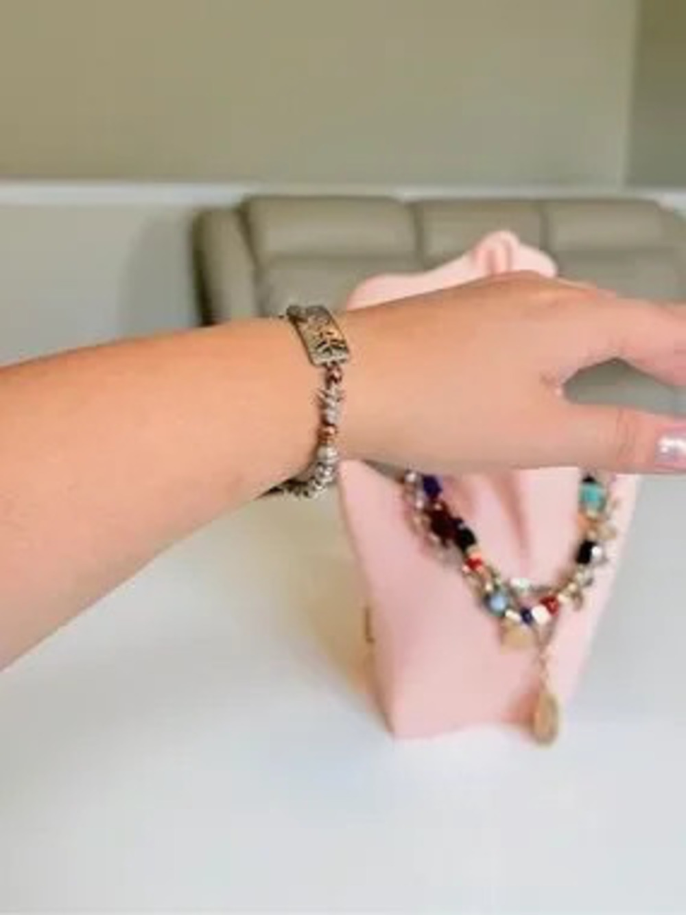 Silver Tone Moon & Tree Beaded Bracelet - Women's Jewelry